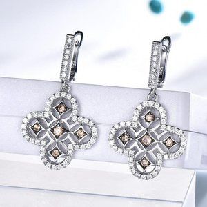 BROWN CHAMPAGNE CLOVER CUBIC ZIRCONIA EARRINGS